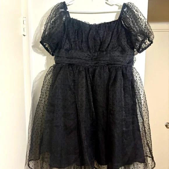 black babydoll dress puff sleeve Solstice Babydoll Dress in Black Chiffon main image 1